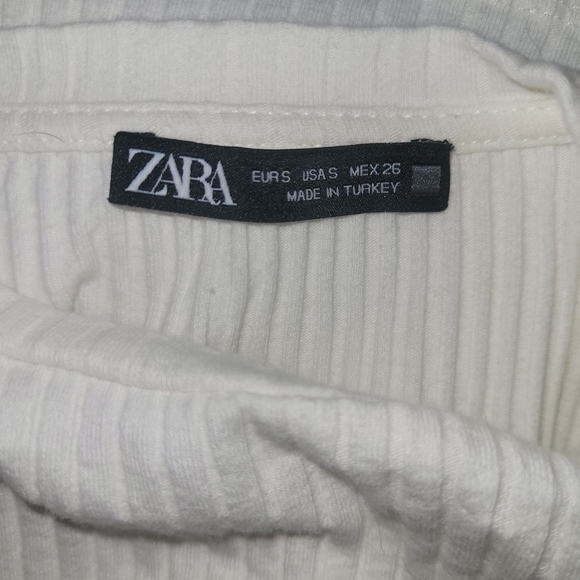 Zara White Ribbed Long Sleeve Crew Neck Crop Top S - Picture 5 of 5